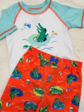 WONDER NATION Boys 3T Turquoise & Orange Crocodile Swim Set